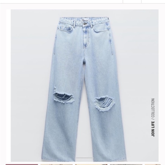 Zara High Waisted Wide Leg Distressed Jeans Womens Size 8 - Picture 2 of 6